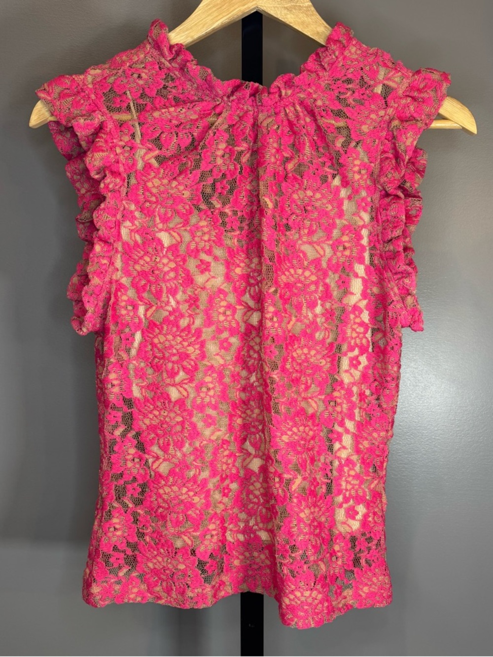 Dolan Left Coast Collection Pink‎ Lace Ruffle Top Sheer Feminine Small